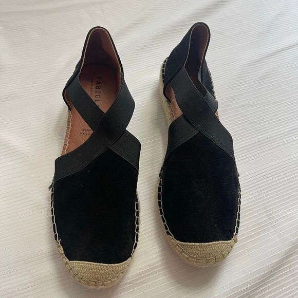 Fabiolas Black Leather Espadrilles Size 39 US 9 - Picture 1 of 8